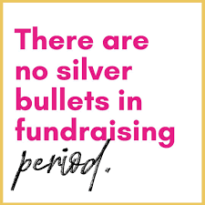 Quote in pink writing "There are no silver bullets in fundraising"